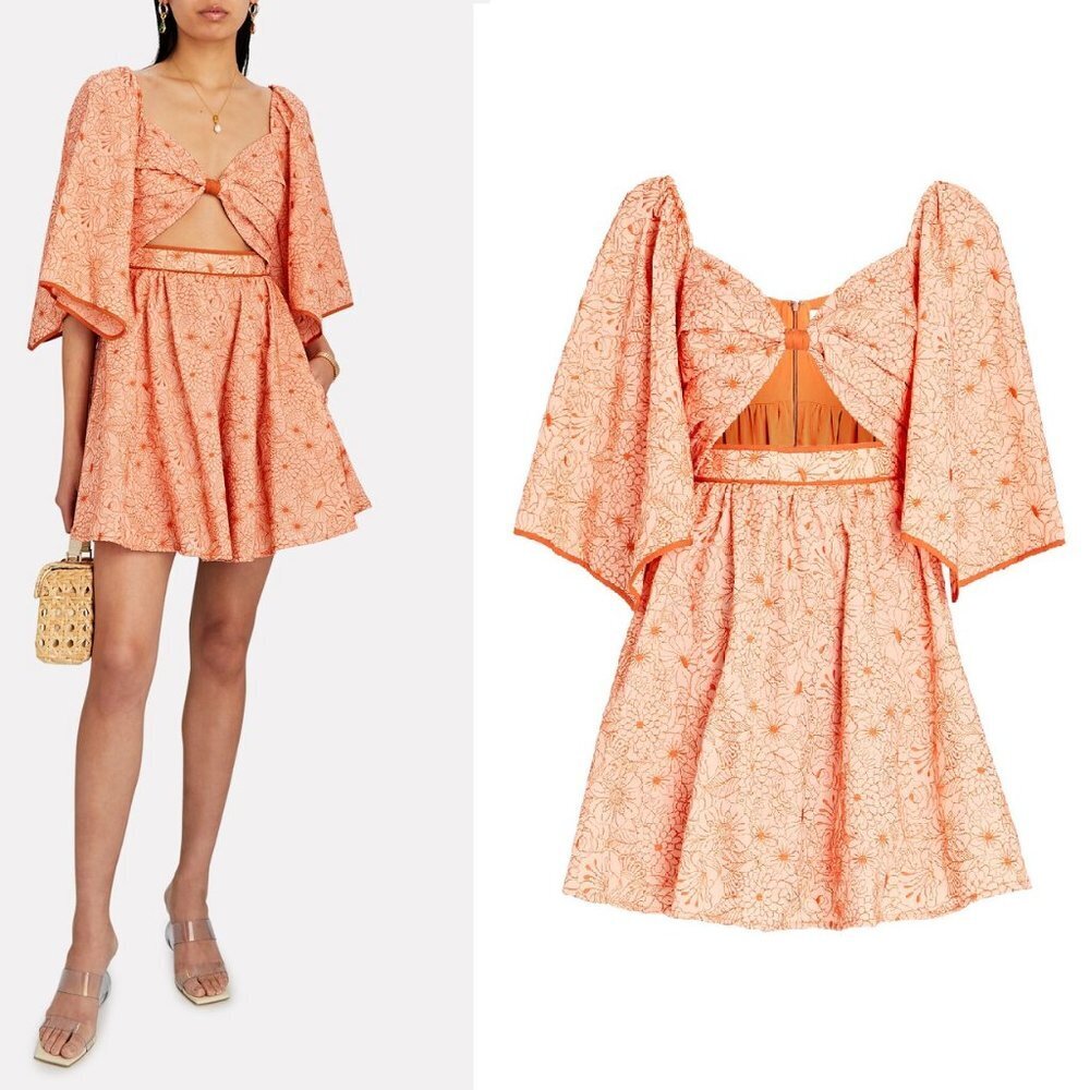 Azulu Maiori Cut-Out Embroidered Mini Dress in Orange XS